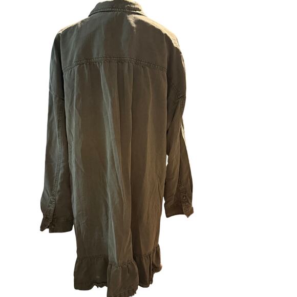 Pilcro Anthropologie Lyocell Utility Shirt Dress, Olive Green, Ruffle Hem, XL - Picture 2 of 9